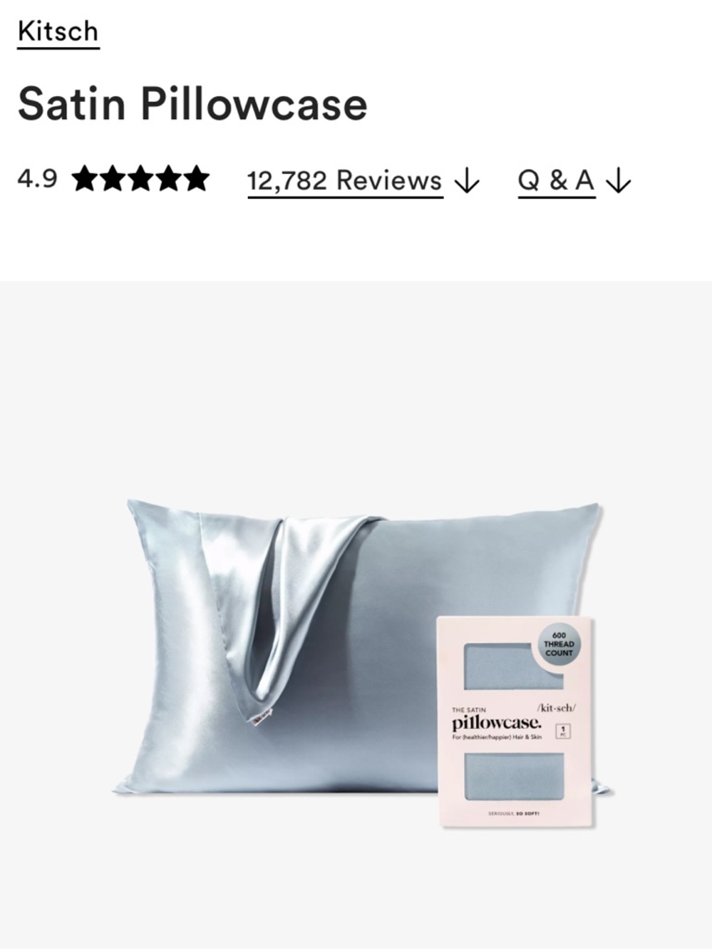 Kitsch blue satin standard size pillowcase New without Tag